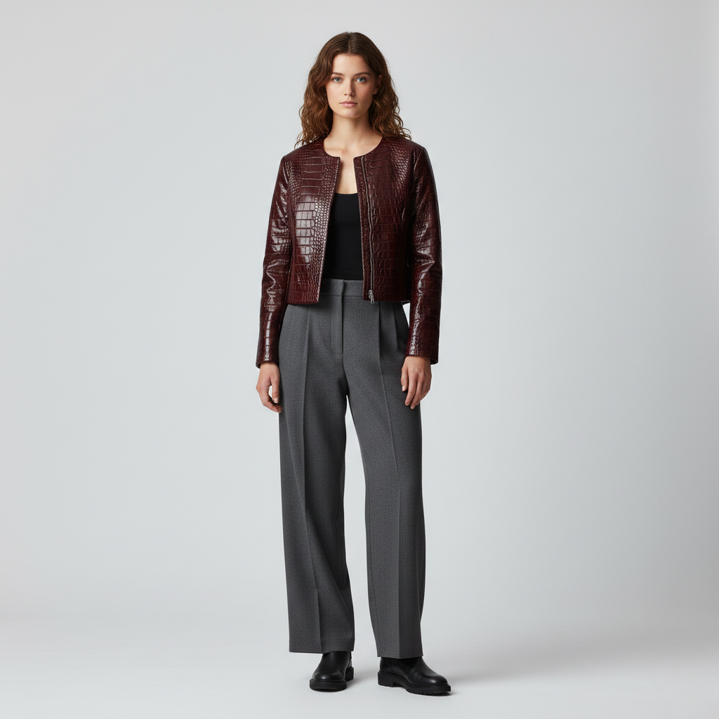 Women's Croc-Embossed Faux-Leather Jacket