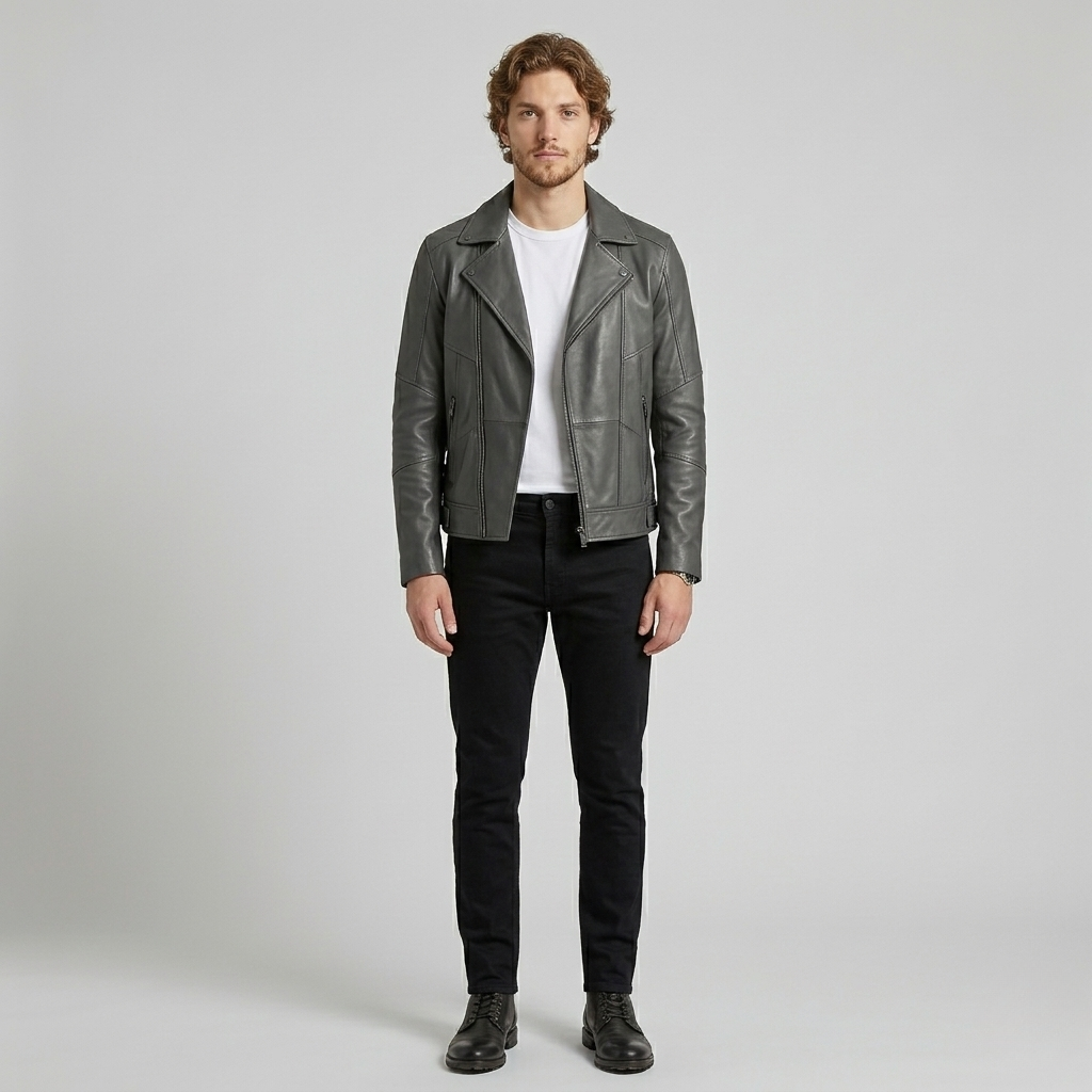Men's Zip-Up Faux-Leather Moto Jacket