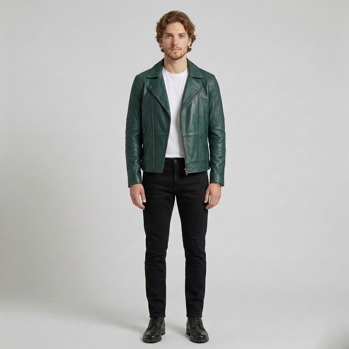 Men's Zip-Up Faux-Leather Moto Jacket