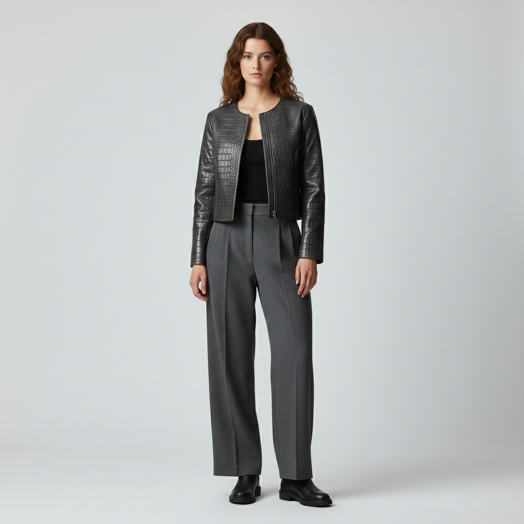 Women's Croc-Embossed Faux-Leather Jacket