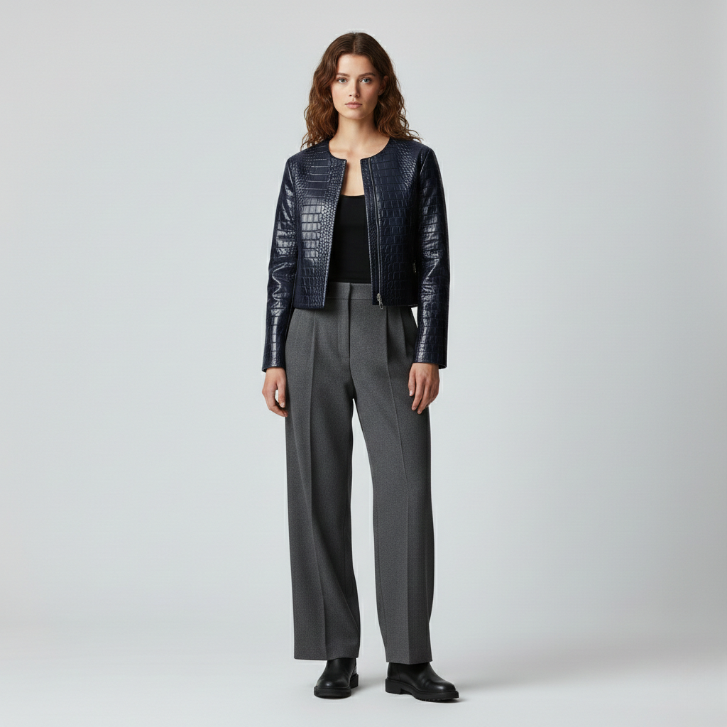 Women's Croc-Embossed Faux-Leather Jacket