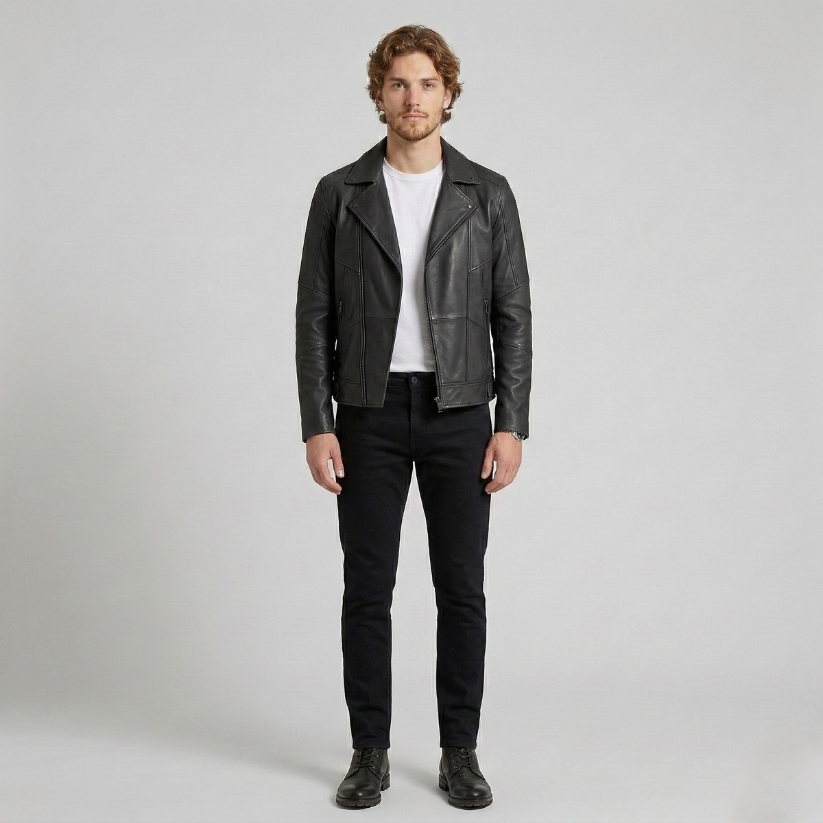 Men's Zip-Up Faux-Leather Moto Jacket