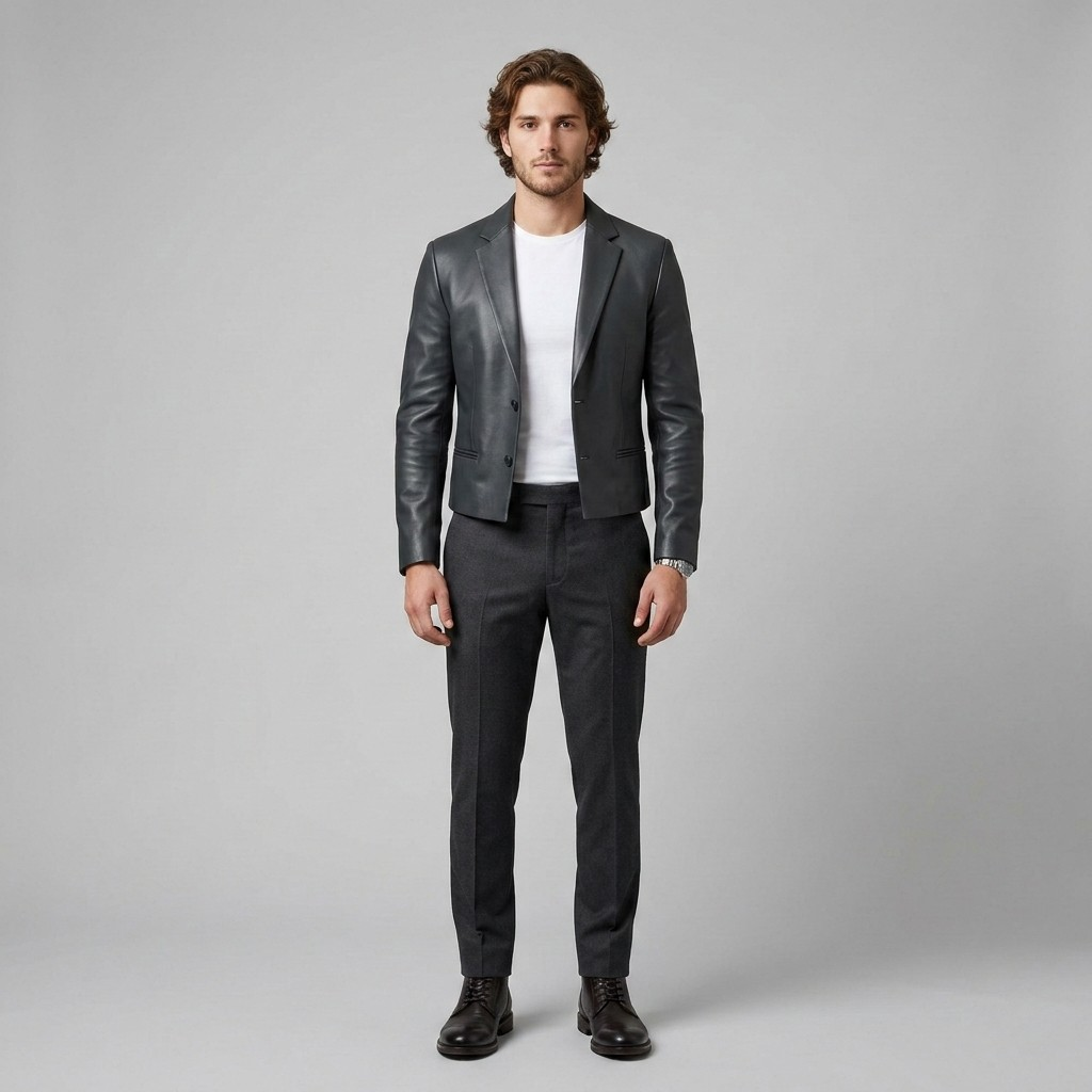 Men's Tailored Faux-Leather Blazer