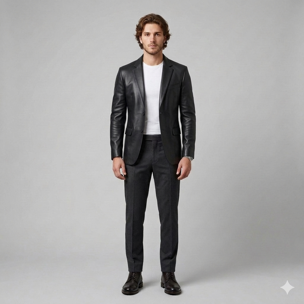Men's Tailored Faux-Leather Blazer
