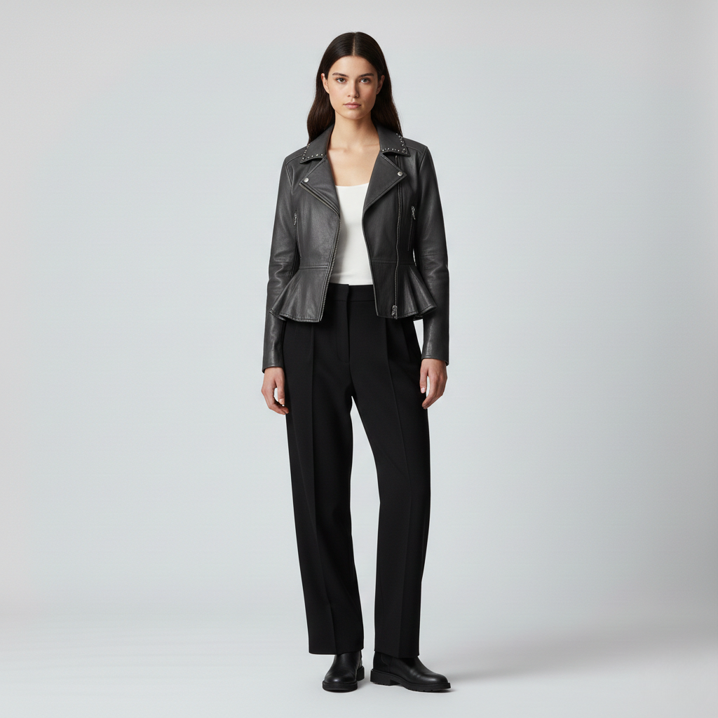 Women's Studded Peplum Moto Jacket