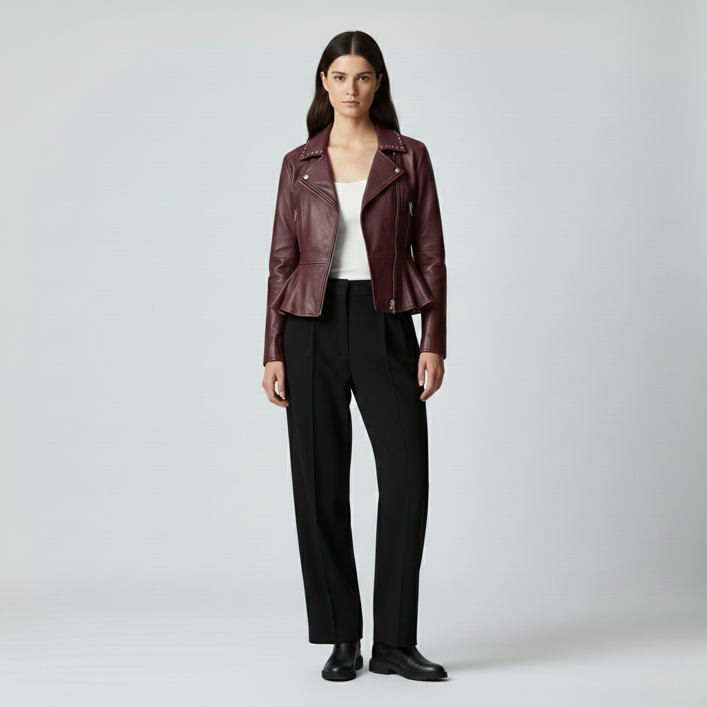 Women's Studded Peplum Moto Jacket
