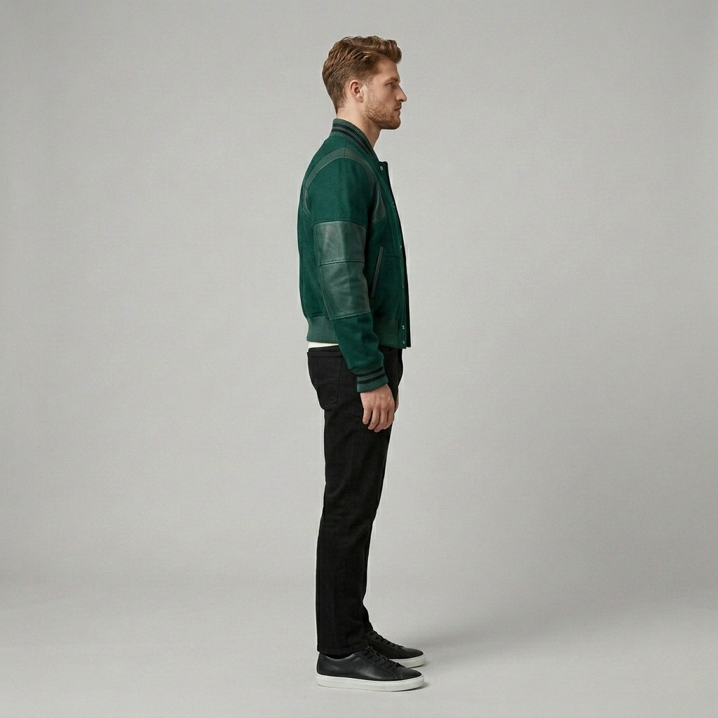 Men's Varsity Jacket with Faux-Leather Sleeves