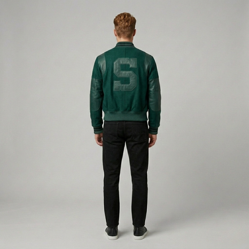 Men's Varsity Jacket with Faux-Leather Sleeves
