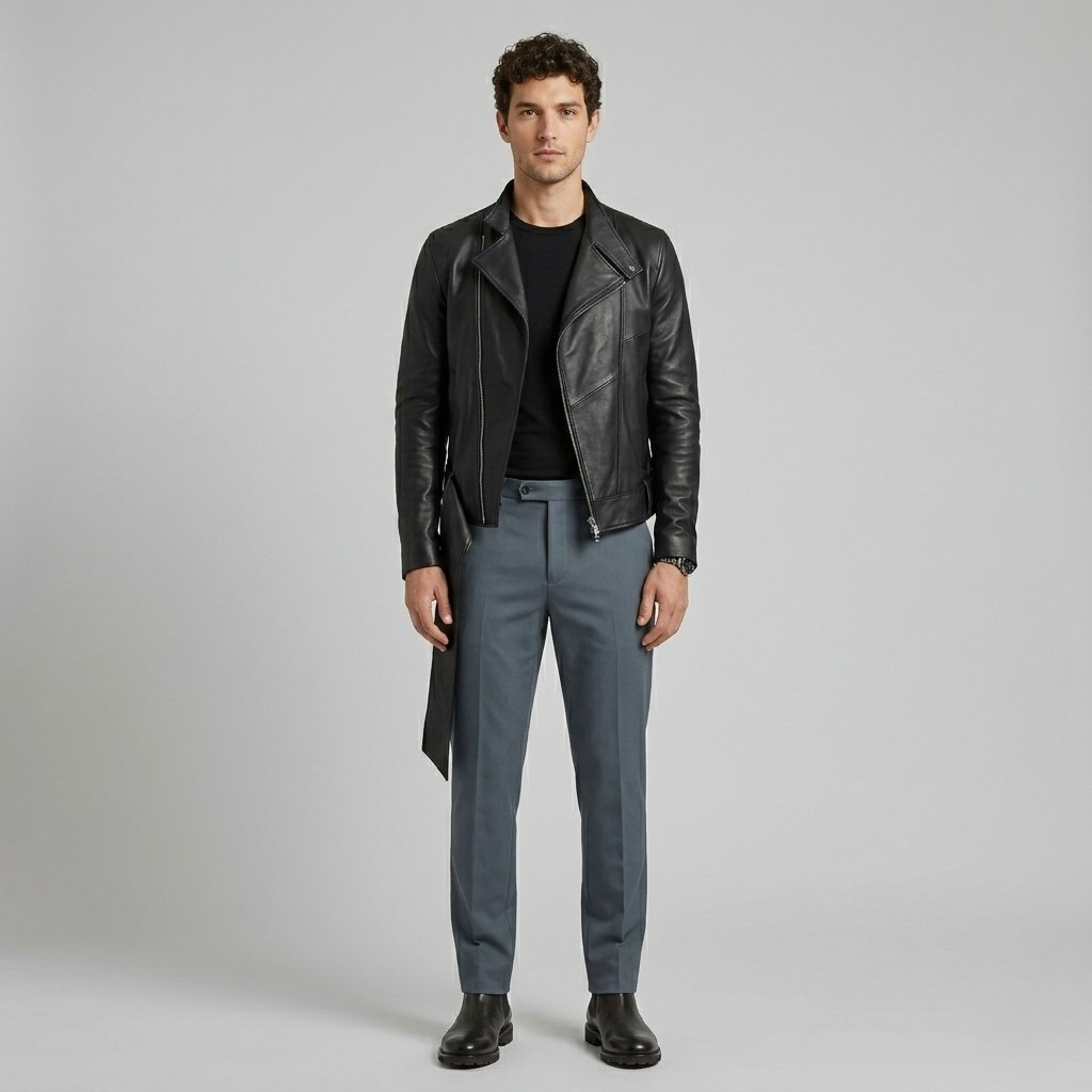 Men's Faux-Leather Biker Jacket