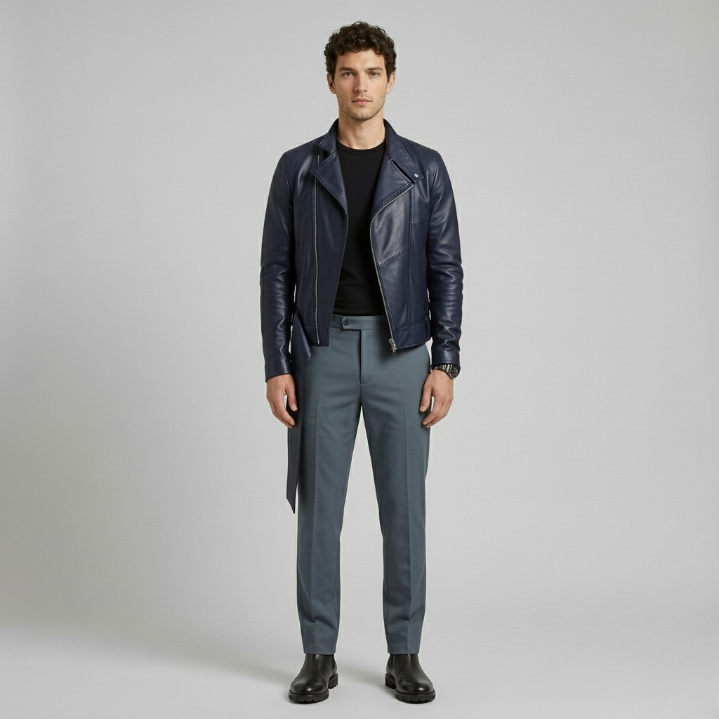Men's Faux-Leather Biker Jacket
