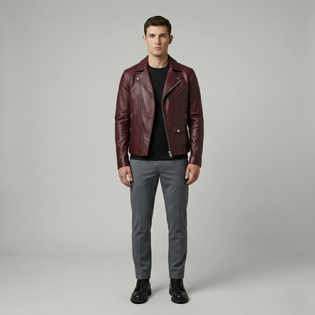Men's Classic Faux-Leather Moto Jacket